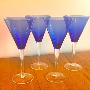 Crate & Barrel Blue Rhapsody Krosno Champagne Glasses, 8 7/8” Tall set of 4